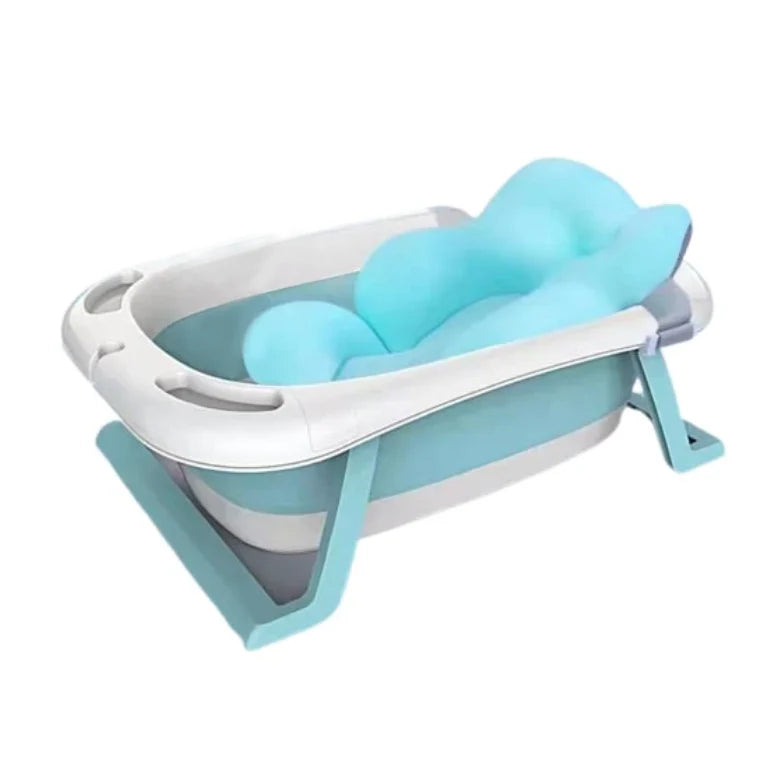 Cadita pliabila cu termometru incorporat si perna, Dimensiuni 83 x 50 x 20 cm, Material PP/TPE, Pliere rapida, Usor de utilizat, Picioare antiderapante, Varsta 0-3 ani, Structura Solida, Culoare Albastru